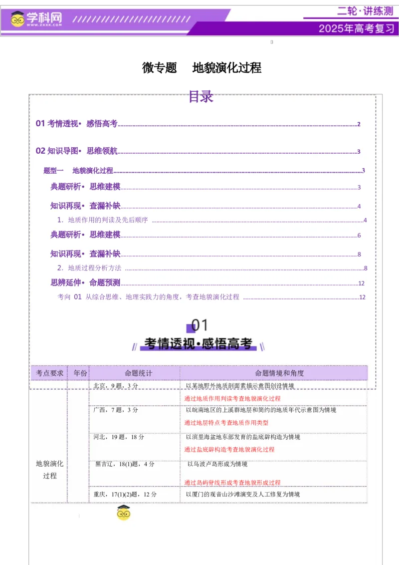 微专题地貌演化过程（讲义）（解析版）_2025年新高考资料_二轮复习_上好课2025年高考地理二轮复习讲练测（新高考通用）3381954