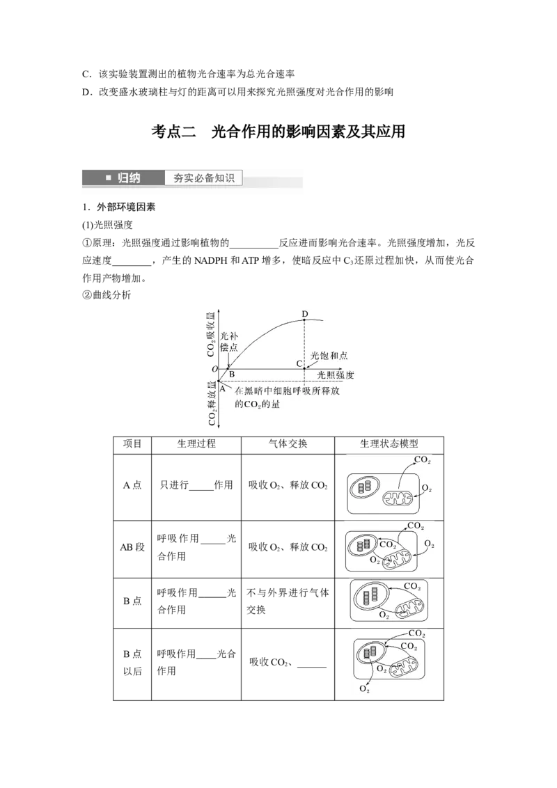 第3单元　第6课时　光合作用的影响因素及其应用_2024年新高考资料_1.2024一轮复习_2024年高考生物一轮复习讲义（新人教版）_学生版在此文件夹_大一轮复习讲义