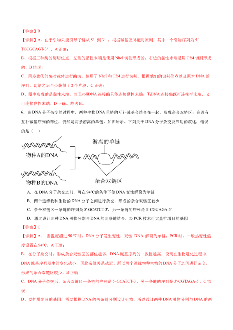 第18讲基因工程（练习）（解析版）_2024年新高考资料_2.2024二轮复习_2024年高考生物二轮复习讲练测（新教材新高考）