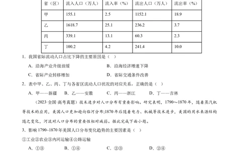 第21讲人口迁移与人口容量（原卷版）_2025年新高考资料_一轮复习_备战2025年高考地理一轮复习考点帮（新高考通用）（完结）