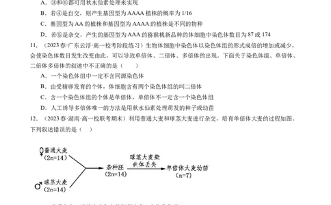第23讲生物的变异（练习）（原卷版）_2024年新高考资料_1.2024一轮复习_2024年高考生物一轮复习讲练测（新教材新高考）