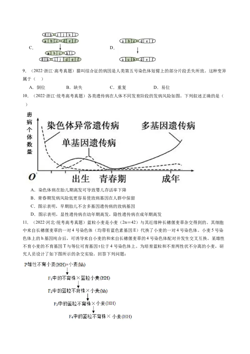 第23讲生物的变异（练习）（原卷版）_2024年新高考资料_1.2024一轮复习_2024年高考生物一轮复习讲练测（新教材新高考）