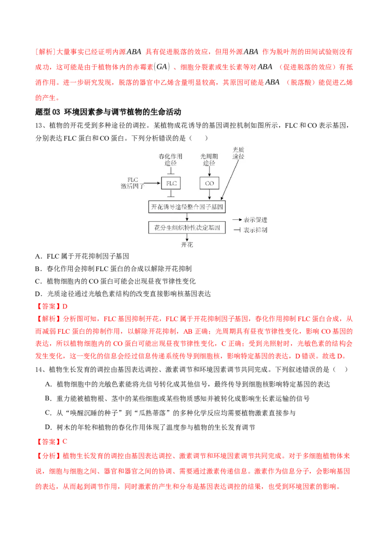第13讲植物生命活动的调节（讲义）解析版_2024年新高考资料_2.2024二轮复习_2024年高考生物二轮复习讲练测（新教材新高考）