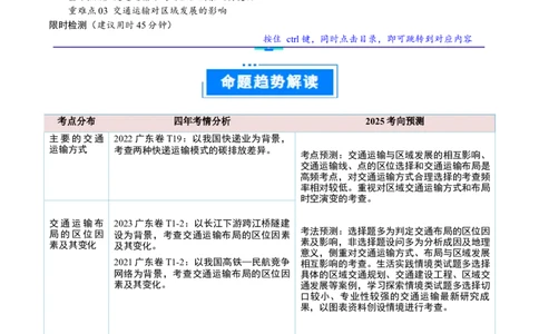 重难点11交通运输业与区域发展（解析版）_2025年新高考资料_二轮复习_01高考语文等多个文件_2025年高三地理高考二轮复习专项提升_重点&middot;难点&middot;热点专练（分地区）_广东专用