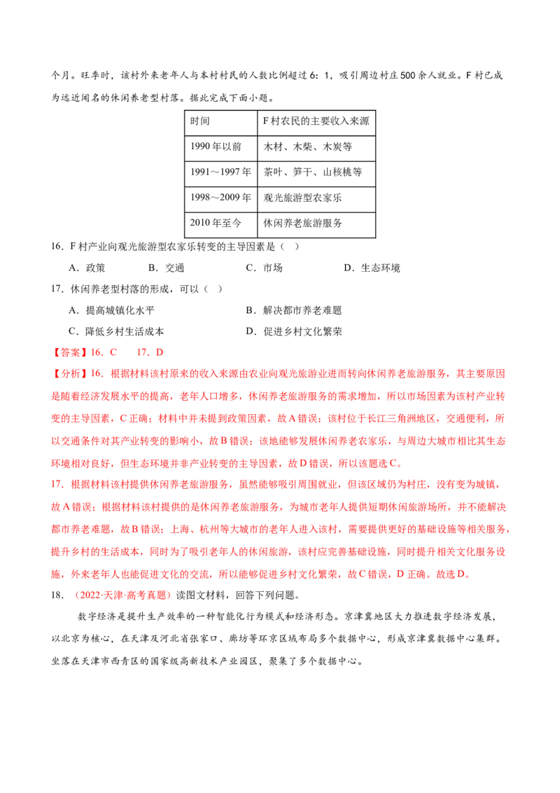 微专题农业技术、市场竞争力、新型服务业（练习）（解析版）_2025年新高考资料_二轮复习_01高考语文等多个文件_上好课2025年高考地理二轮复习讲练测（新高考通用）