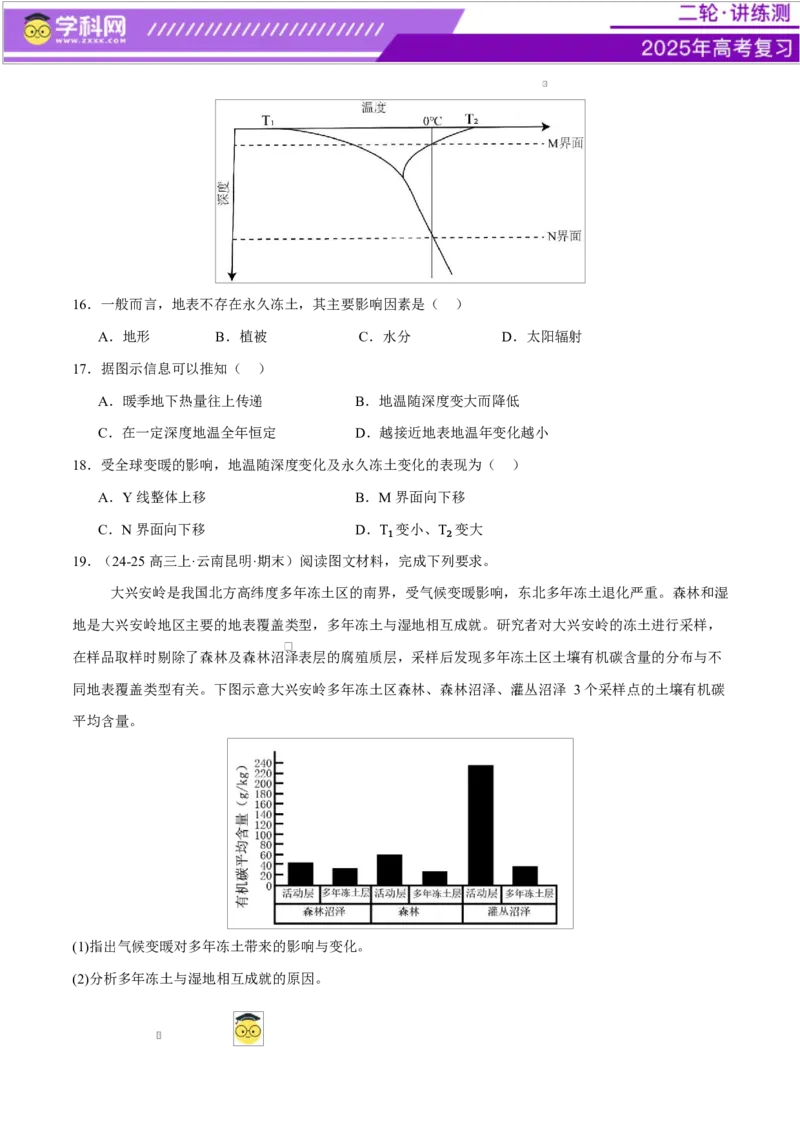 微专题生物与环境、冻土（练习）（原卷版）_2025年新高考资料_二轮复习_上好课2025年高考地理二轮复习讲练测（新高考通用）3381954