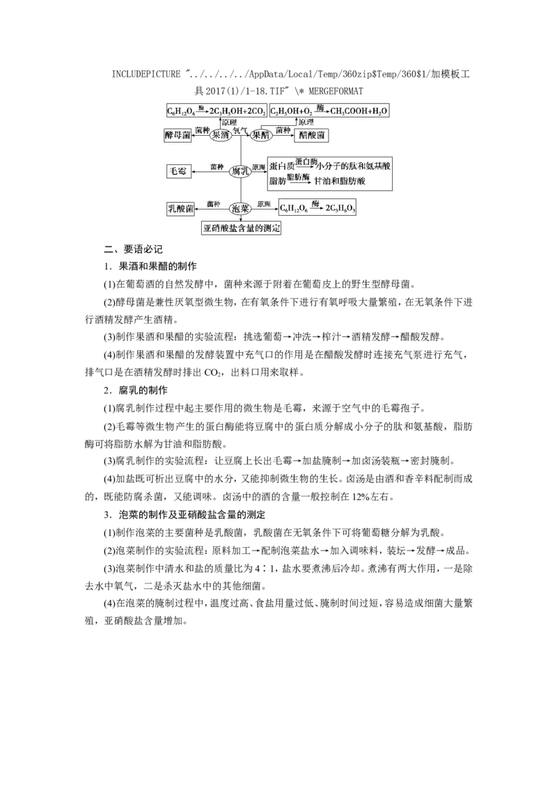 [12533113]高中生物一轮复习学案：第32讲　传统发酵技术的应用_新高考复习资料_2023年新高考复习资料_一轮复习_精讲精练2023届新高考生物一轮复习学案