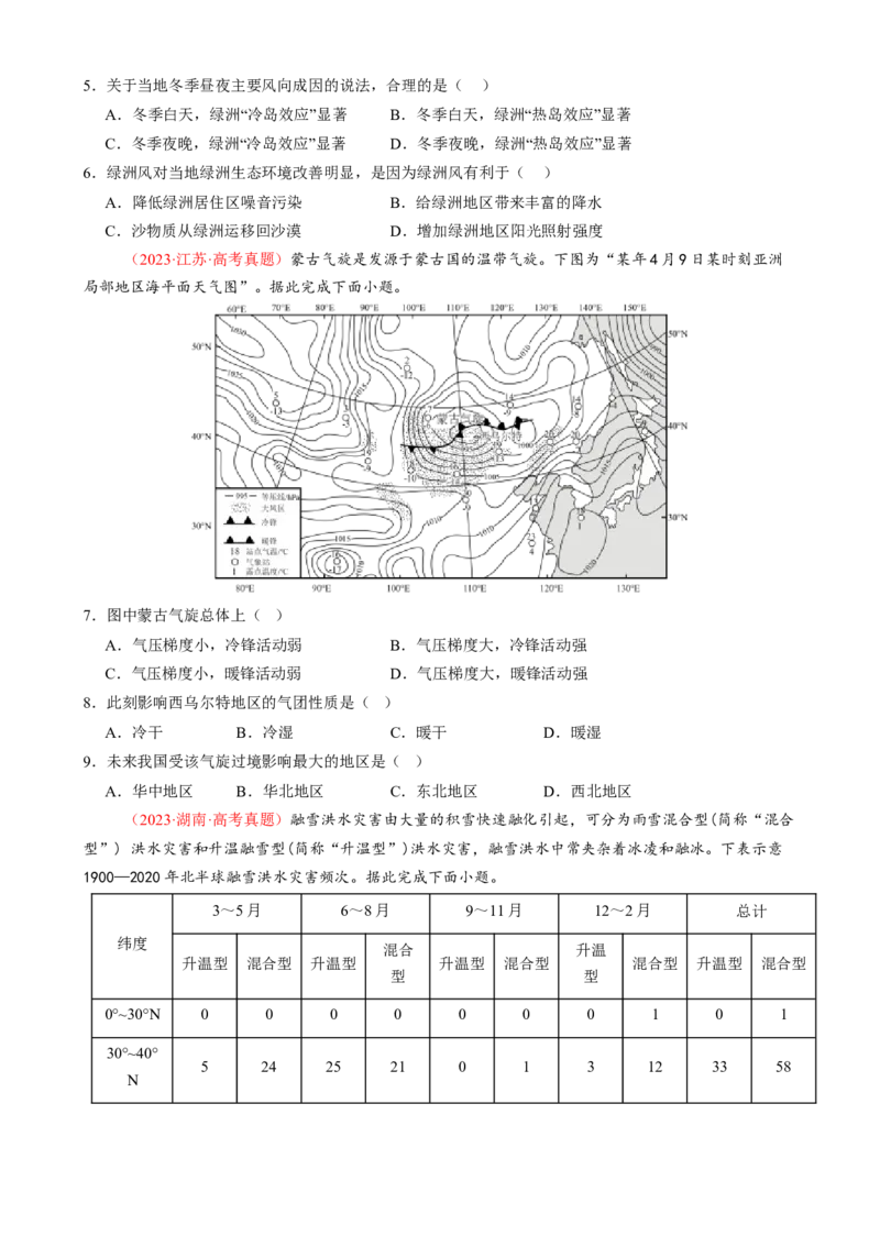 微专题雨雾云、风、副高、特殊天气系统和现象（练习）（原卷版）_2025年新高考资料_二轮复习_01高考语文等多个文件_上好课2025年高考地理二轮复习讲练测（新高考通用）