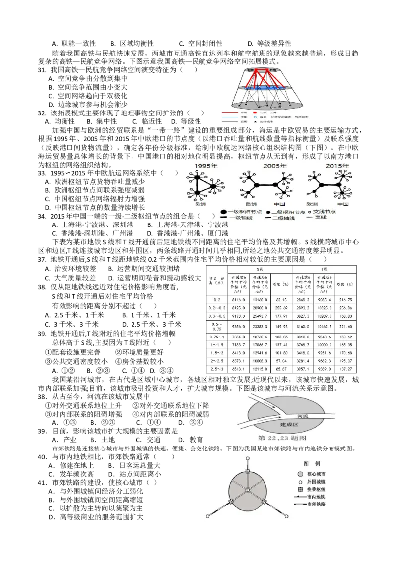 第9讲：交通运输布局及其影响（答案在最后一行，无解析）_通用版（老高考）复习资料_2024年复习资料_2024届高考地理一轮复习配套练习小题狂练（答案在最后一行，无解析）