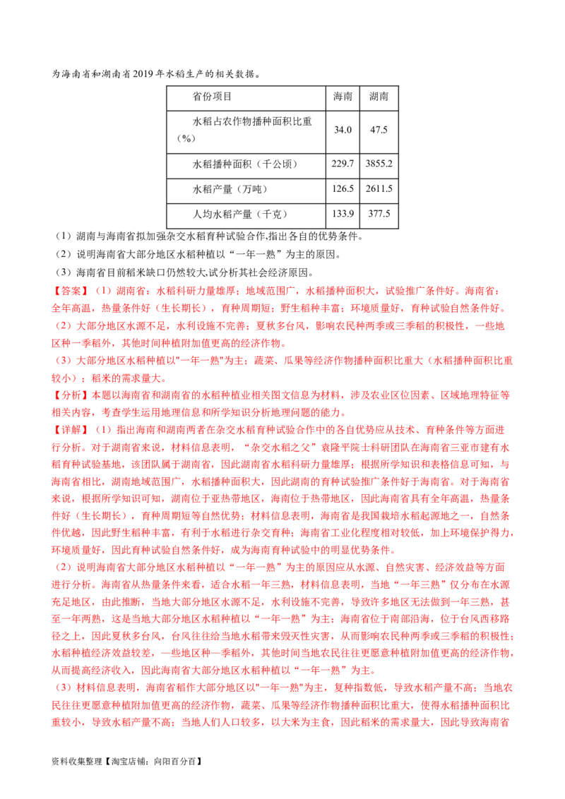专题10农业-学易金卷：五年（2019-2023）高考地理真题分项汇编（解析版）_通用版（老高考）复习资料_2024年复习资料_完五年（2019-2023）高考地理真题分项汇编（全国通用）