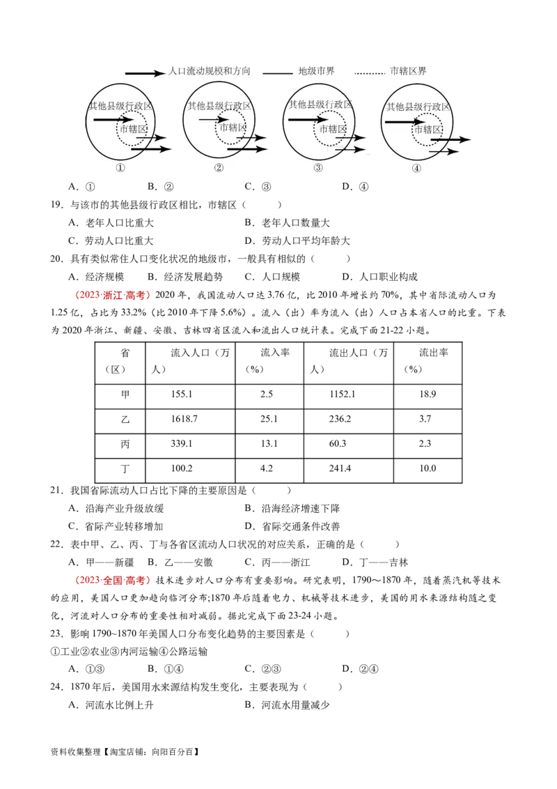 专题08人口-学易金卷：五年（2019-2023）高考地理真题分项汇编（原卷版）_通用版（老高考）复习资料_2024年复习资料_完五年（2019-2023）高考地理真题分项汇编（全国通用）