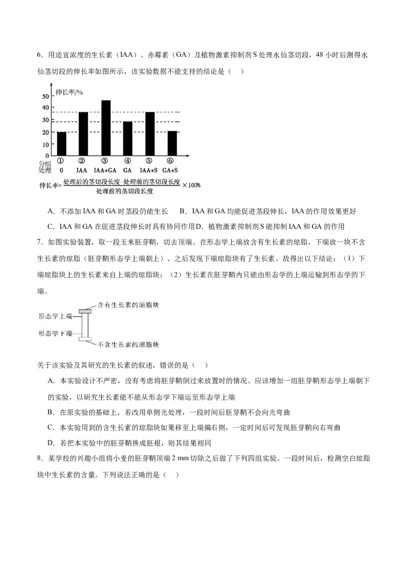 第13讲植物生命活动的调节（练习）（原卷版）_2024年新高考资料_2.2024二轮复习_2024年高考生物二轮复习讲练测（新教材新高考）
