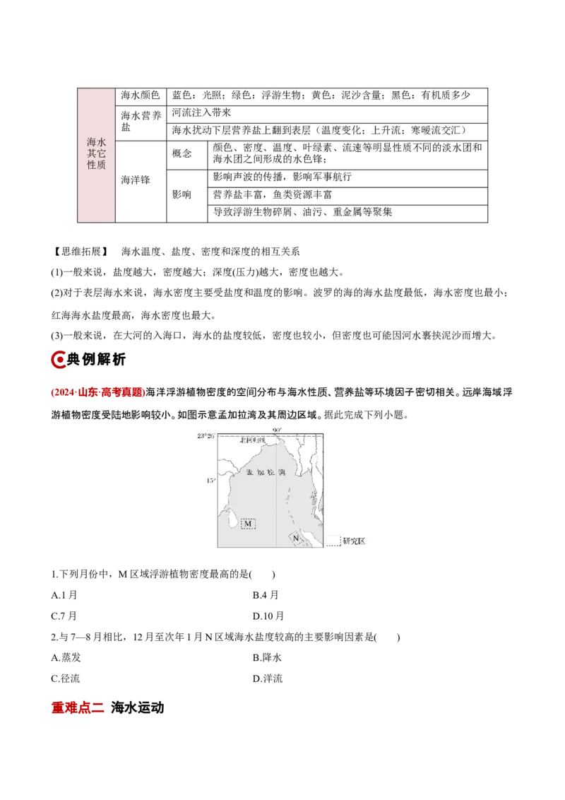 重难点05海洋水环境（原卷版）_2025年新高考资料_二轮复习_01高考语文等多个文件_2025年高三地理高考二轮复习专项提升_重点&middot;难点&middot;热点专练（分地区）_新高考通用