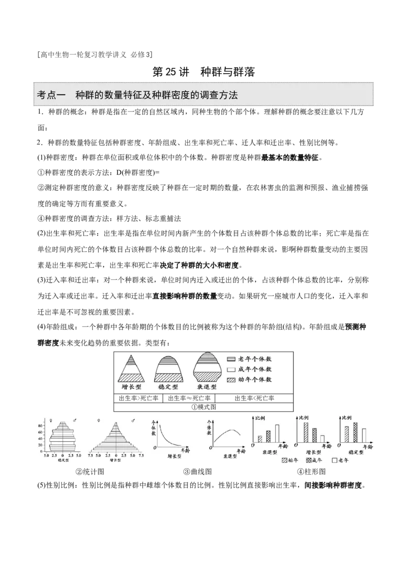 GKSW150_第25讲种群与群落-备战2022年高考生物一轮复习精品讲义（人教版）(解析版)_新高考复习资料_2022年新高考复习资料_备战2022新高考生物一轮复习精品讲义（人教版）