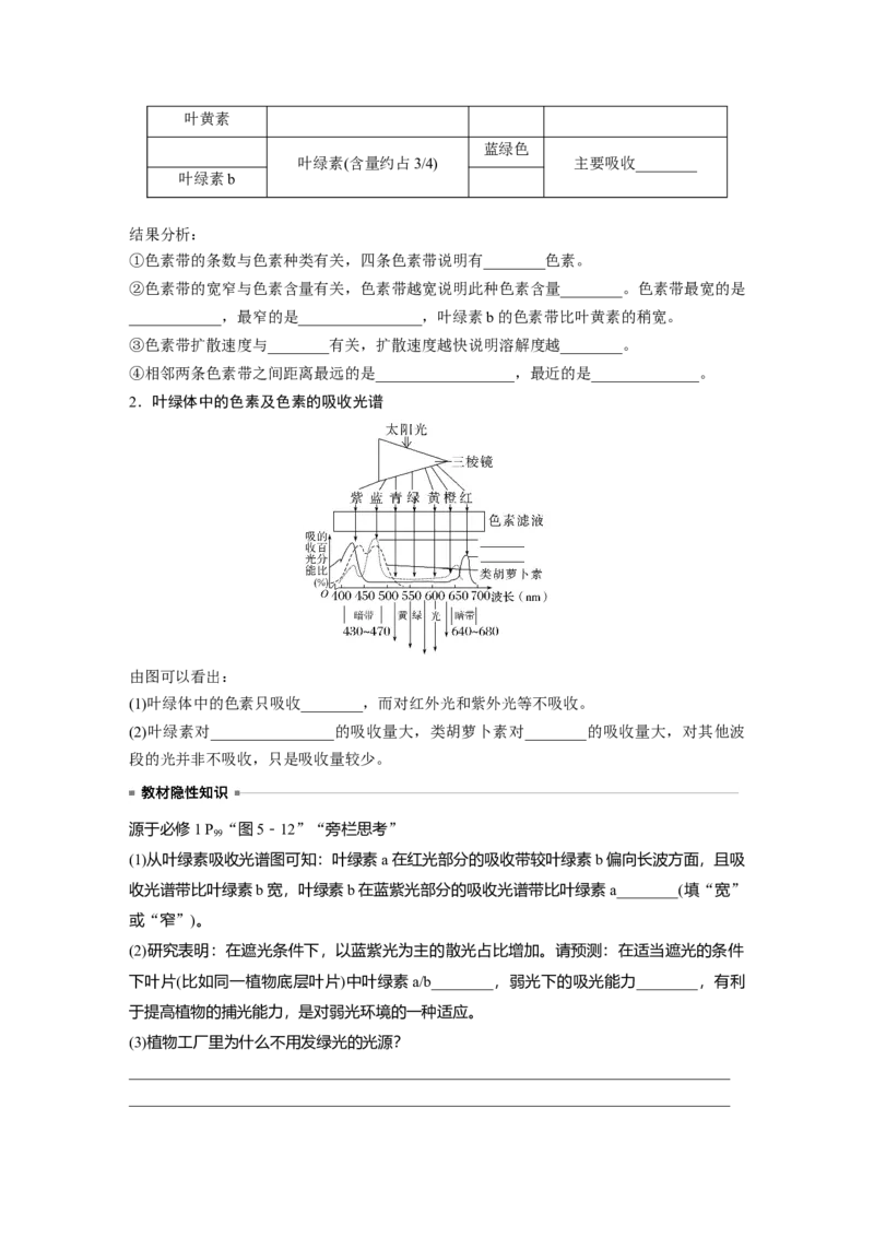 第3单元　第5课时　捕获光能的色素和结构及光合作用的原理_2024年新高考资料_1.2024一轮复习_2024年高考生物一轮复习讲义（新人教版）_学生版在此文件夹_大一轮复习讲义