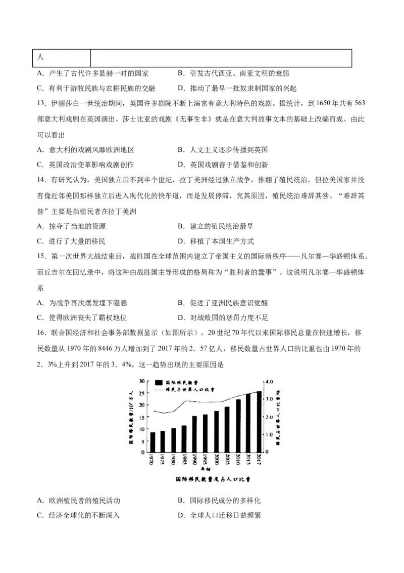 阶段性检测卷16选择性必修3：文化交流与传播（二）（原卷版）_新高考复习资料_2024年新高考复习资料_一轮复习资料_完2024年高考历史一轮复习考点通关卷（新高考通用）