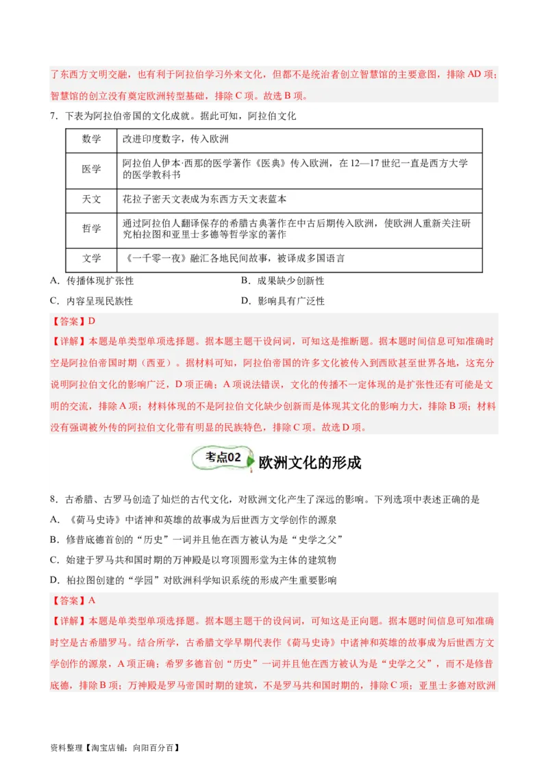 考点巩固卷33丰富多样的世界文化（解析版）_新高考复习资料_2024年新高考复习资料_一轮复习资料_完2024年高考历史一轮复习考点通关卷（新高考通用）_考点巩固卷
