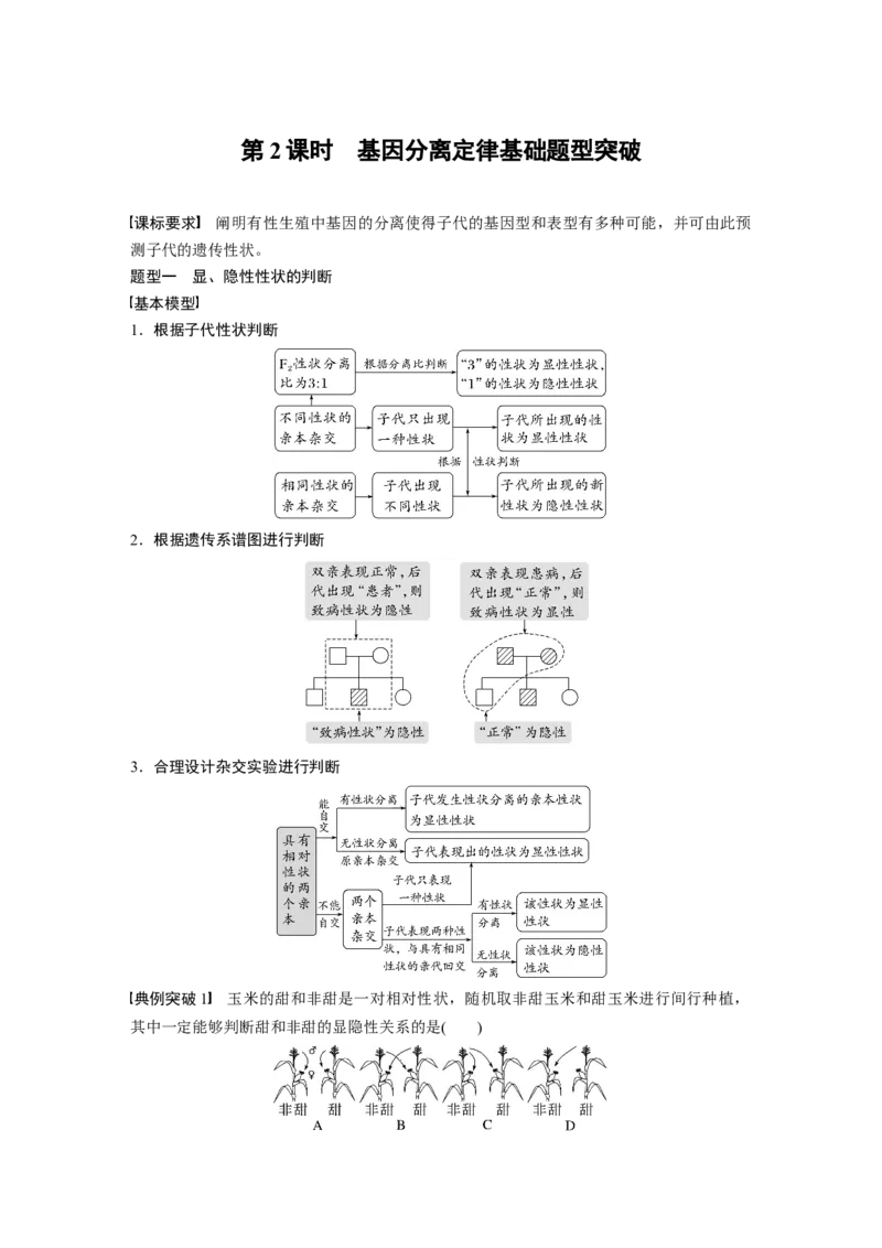 第5单元　第2课时　基因分离定律基础题型突破_2024年新高考资料_1.2024一轮复习_2024年高考生物一轮复习讲义（新人教版）_学生版在此文件夹_大一轮复习讲义_第五单元　基因的传递规律
