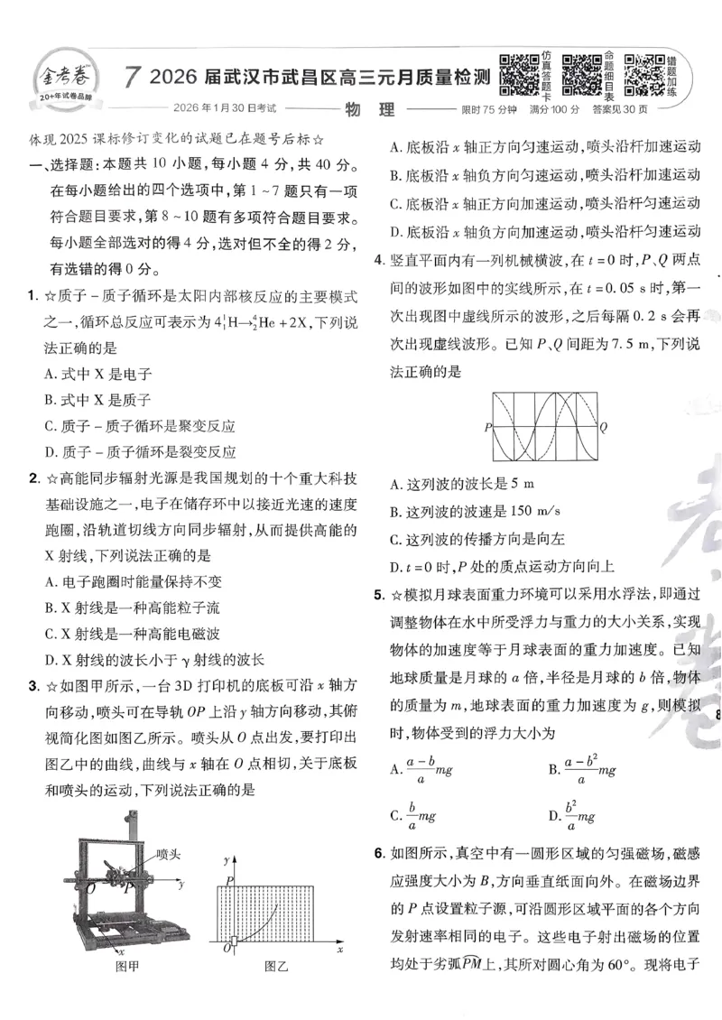 2026物理金考卷特快专递第6期《一模精选卷》试题册_第六期物化生_2026物理金考卷特快专递第6期《一模精选卷》