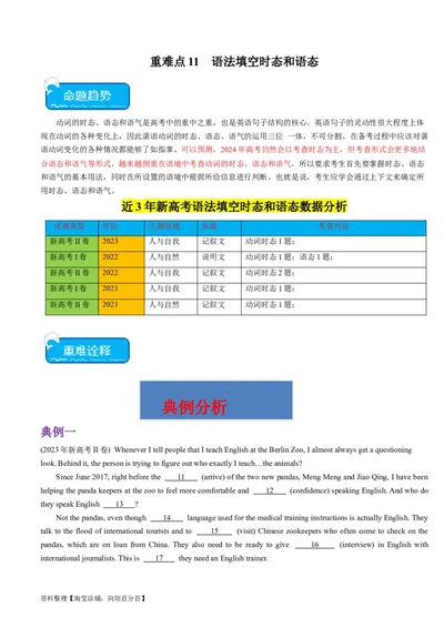 重难点11语法填空时态和语态-2024年高考英语热点&middot;重点&middot;难点专练(解析版）（新高考专用）_03高考英语_新高考复习资料_2024年新高考资料_专项复习资料_重点难点练