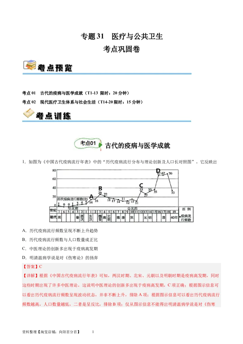 考点巩固卷31医疗与公共卫生（解析版）_07高考历史_新高考复习资料_2024年新高考复习资料_一轮复习资料_完2024年高考历史一轮复习考点通关卷（新高考通用）_考点巩固卷