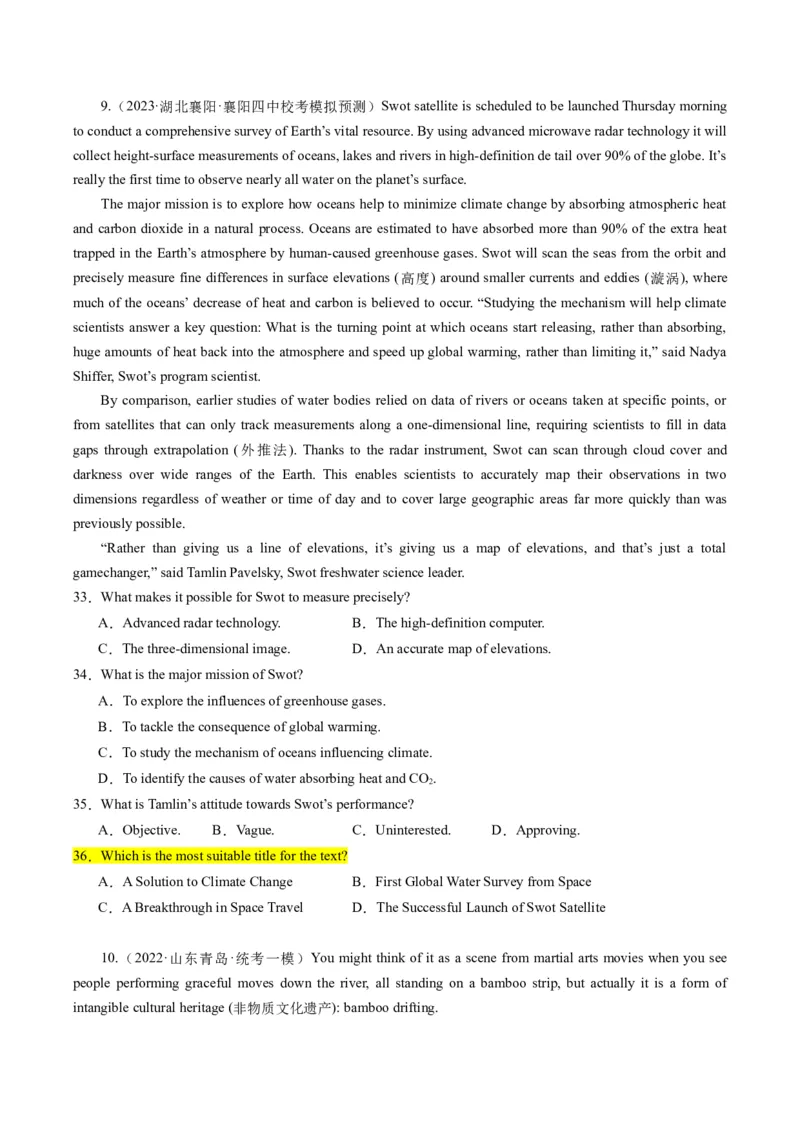 重难点04阅读理解主旨大意题-2024年高考英语热点&middot;重点&middot;难点专练（新高考专用）（原卷版）_03高考英语_新高考复习资料_2024年新高考资料_专项复习资料_重点难点练