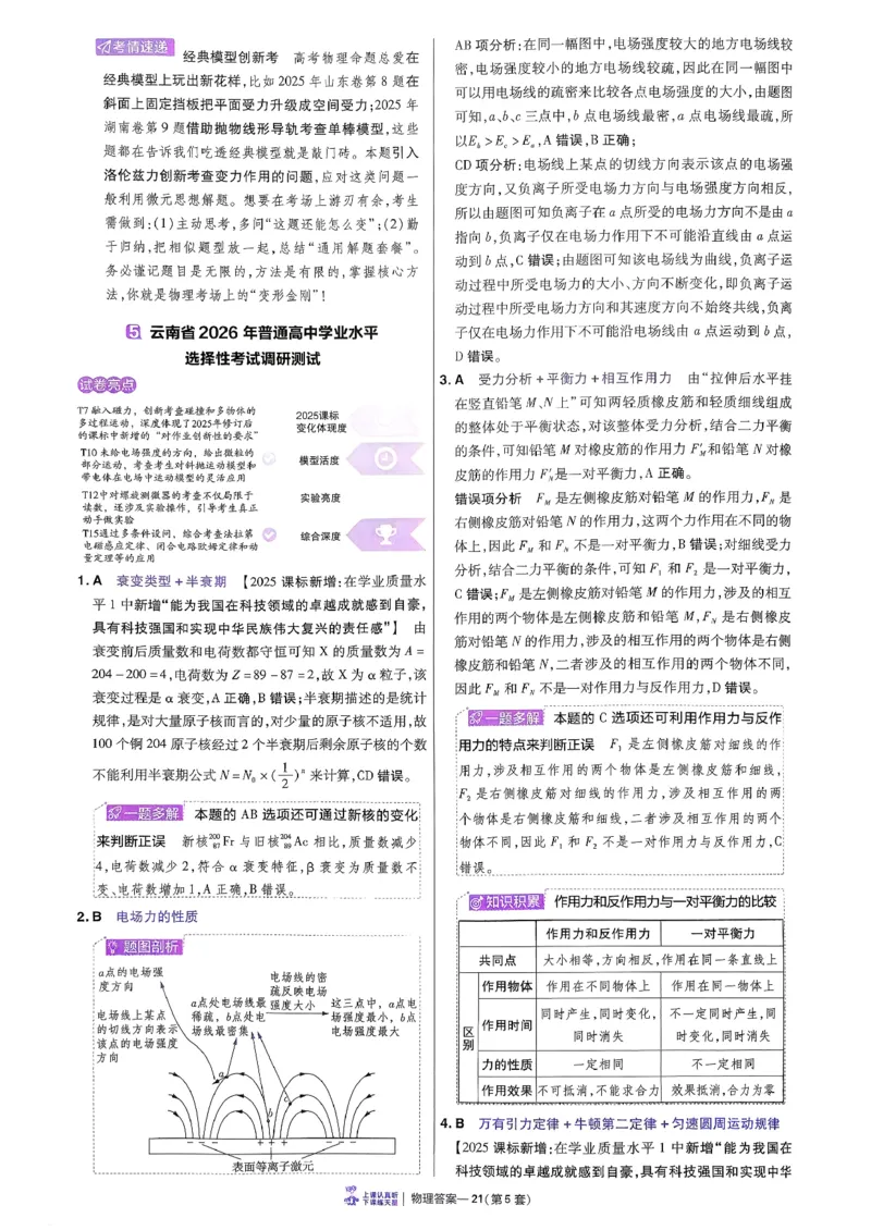 2026物理金考卷特快专递第6期《一模精选卷》答案册_第六期物化生_2026物理金考卷特快专递第6期《一模精选卷》