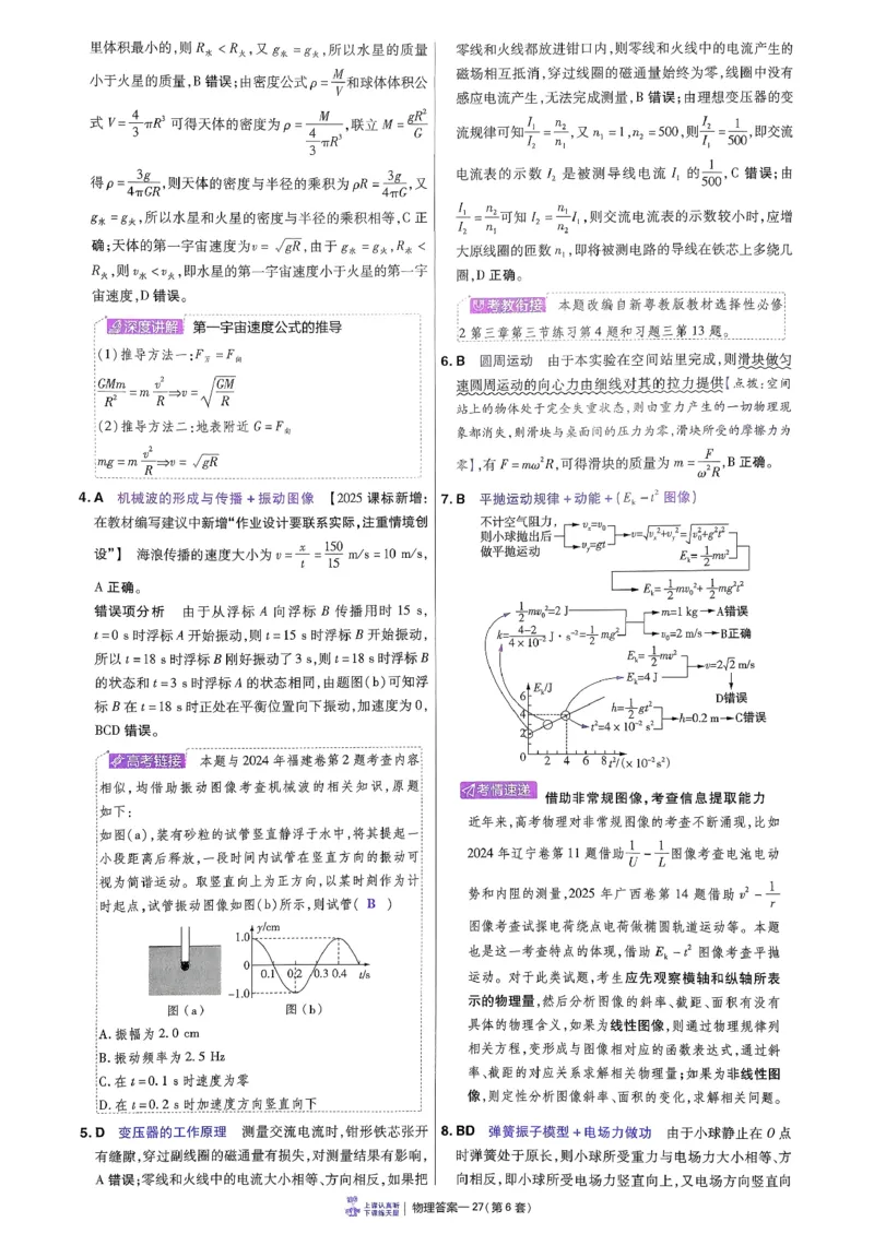 2026物理金考卷特快专递第6期《一模精选卷》答案册_第六期物化生_2026物理金考卷特快专递第6期《一模精选卷》