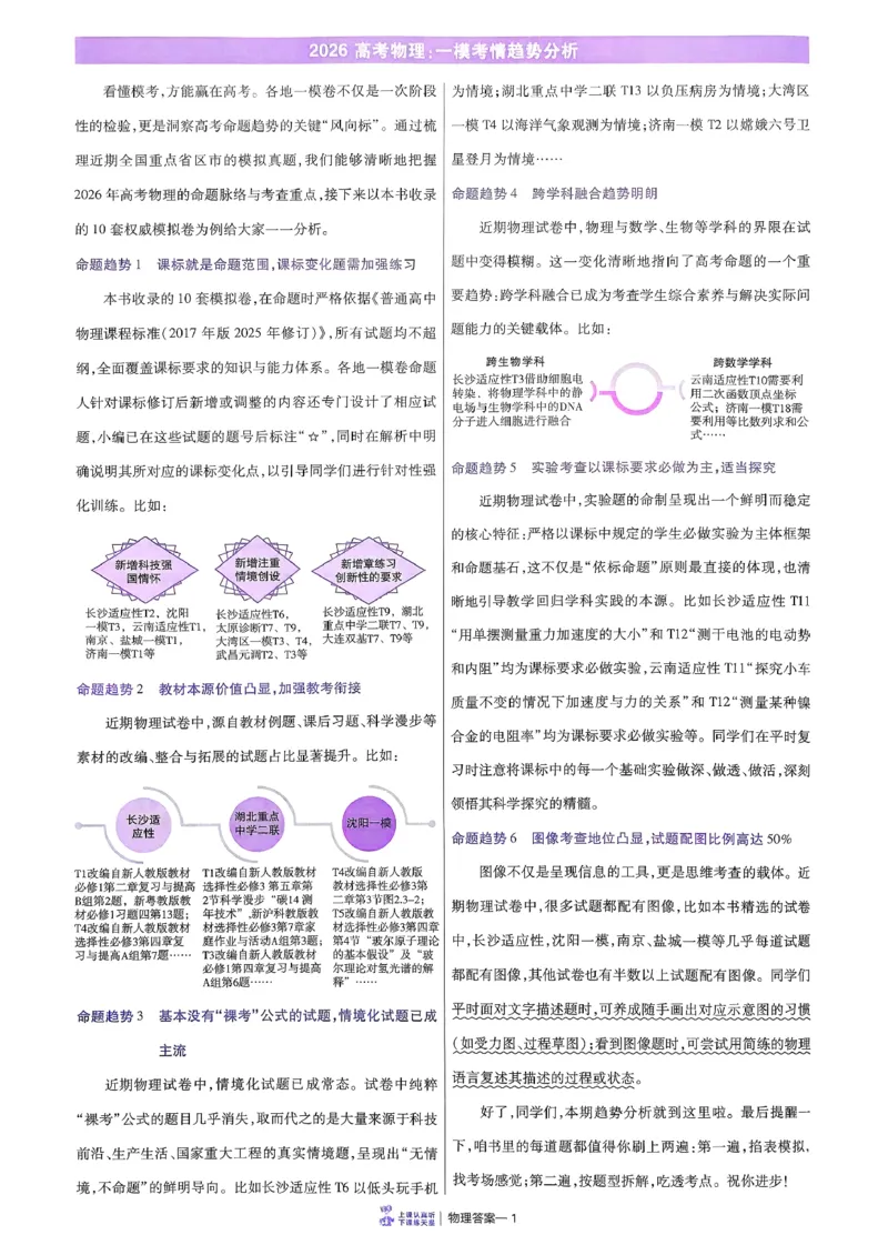 2026物理金考卷特快专递第6期《一模精选卷》答案册_第六期物化生_2026物理金考卷特快专递第6期《一模精选卷》