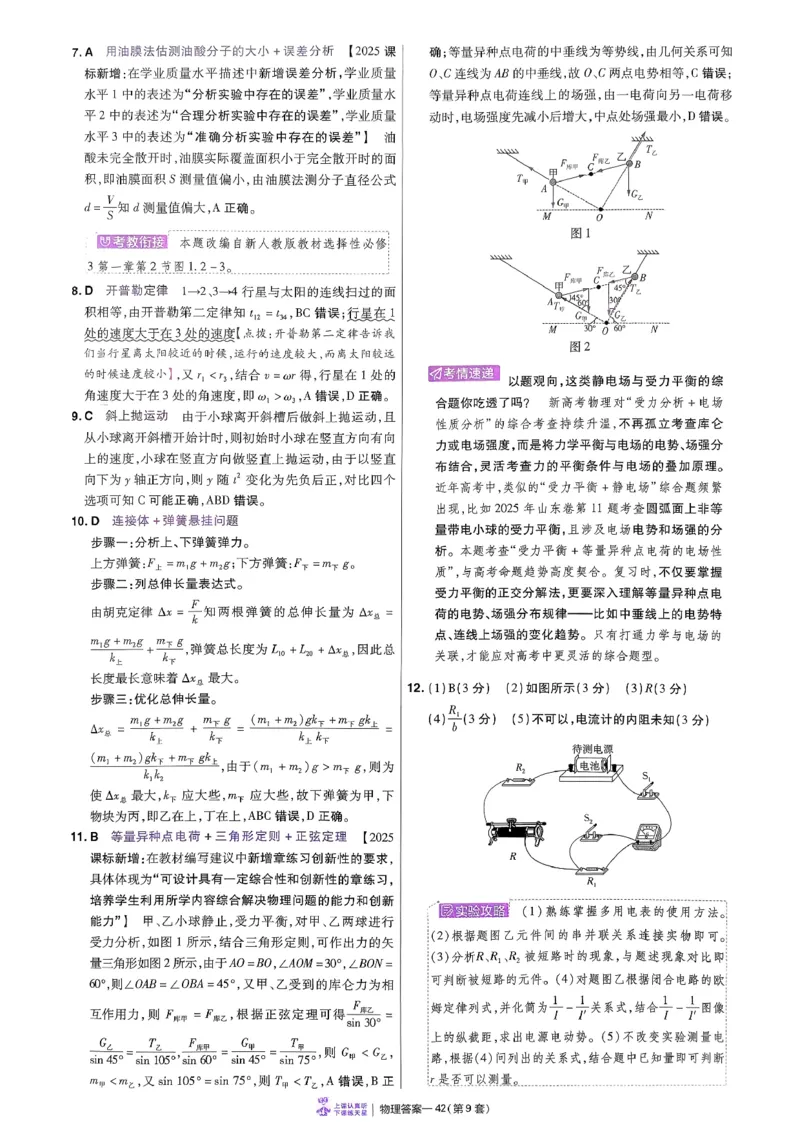 2026物理金考卷特快专递第6期《一模精选卷》答案册_第六期物化生_2026物理金考卷特快专递第6期《一模精选卷》