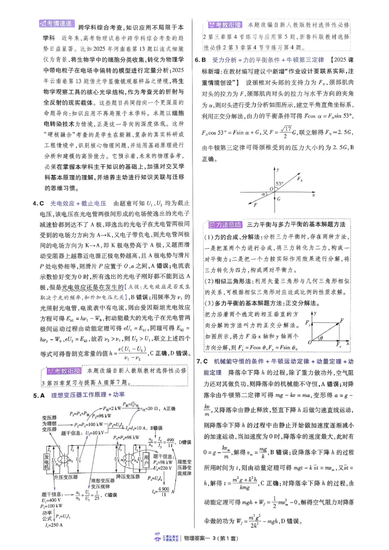 2026物理金考卷特快专递第6期《一模精选卷》答案册_第六期物化生_2026物理金考卷特快专递第6期《一模精选卷》