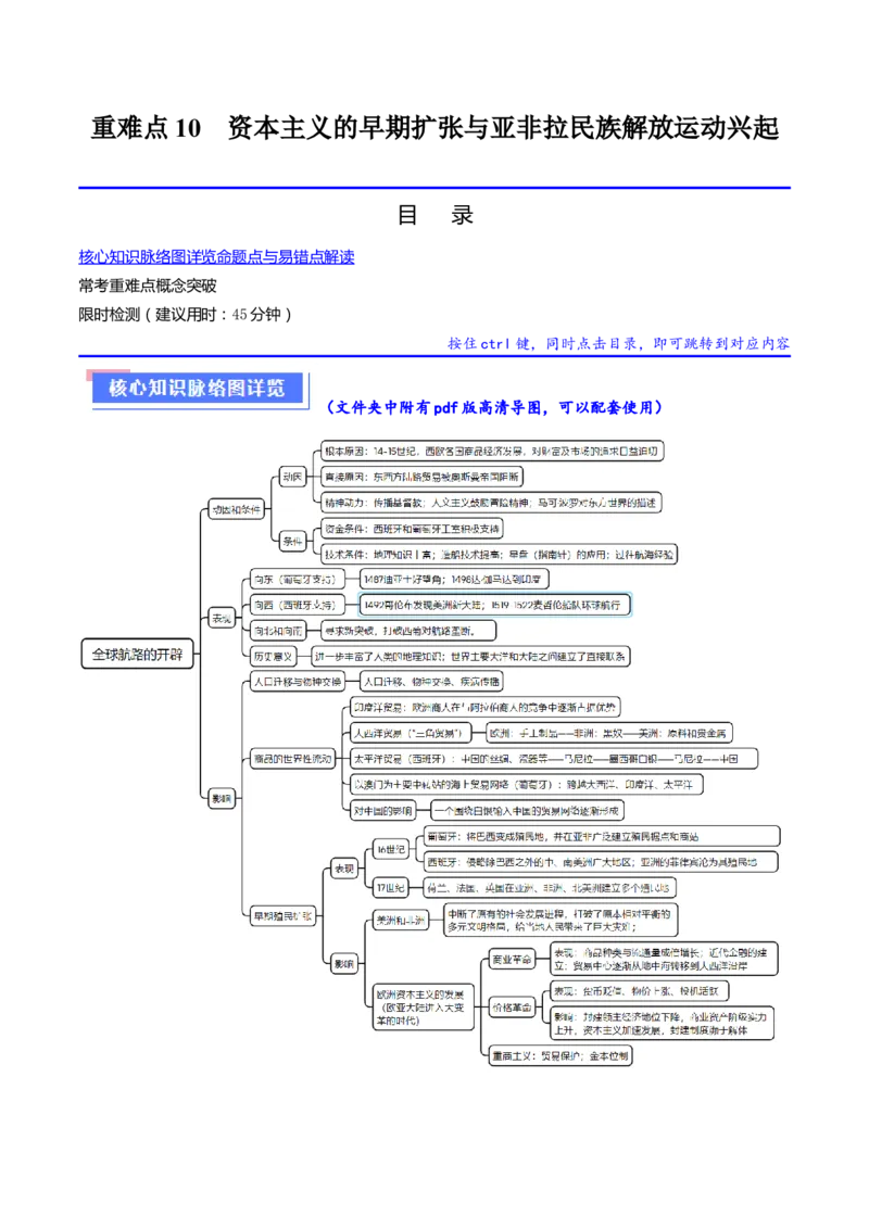 重难点10资本主义的早期扩张与亚非拉的民族解放运动（原卷版）_新高考复习资料_2024年新高考复习资料_专项复习资料_❤2024年高考历史热点&middot;重点&middot;难点专练（新高考专用）