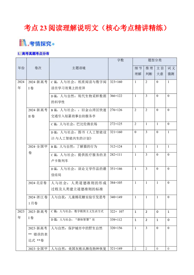 考点23阅读理解说明文（核心考点精讲精练）-备战2025年高考英语一轮复习考点帮（新高考通用）（解析版）_03高考英语_2025年新高考资料_一轮复习_备战2025年高考英语一轮复习考点帮