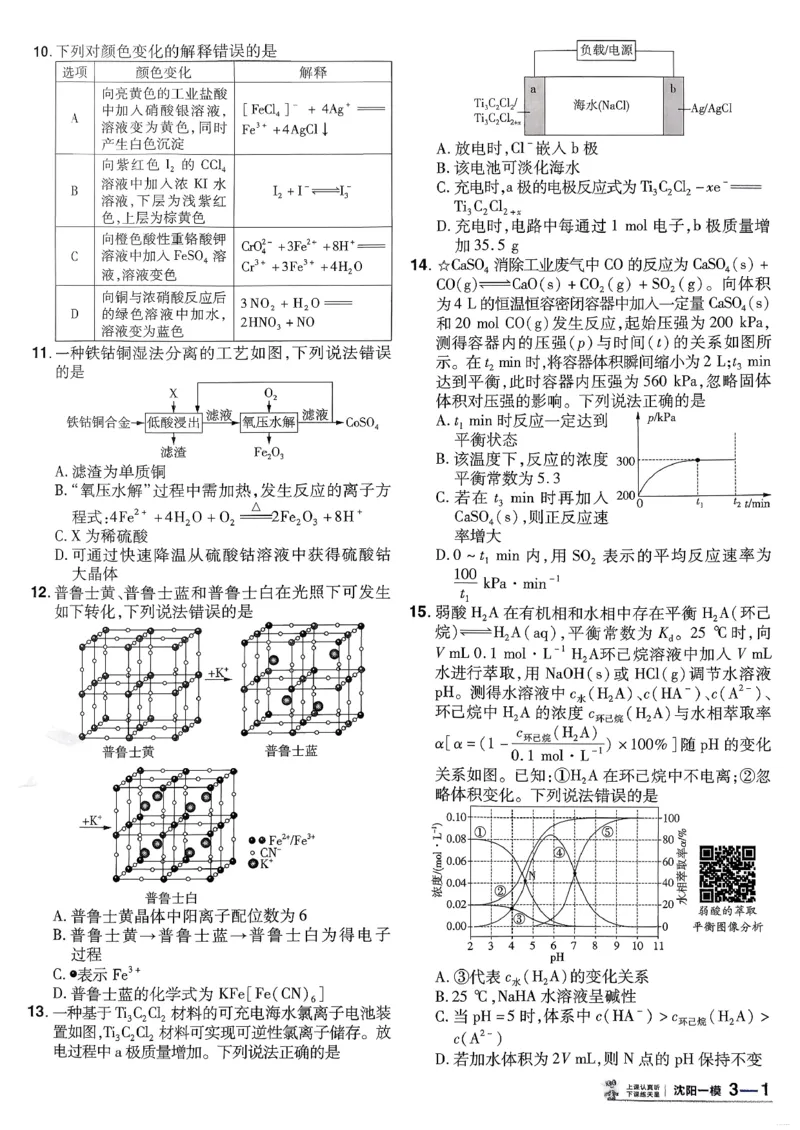 2026化学金考卷特快专递第6期《一模精选卷》试题册_第六期物化生_2026化学金考卷特快专递第6期《一模精选卷》