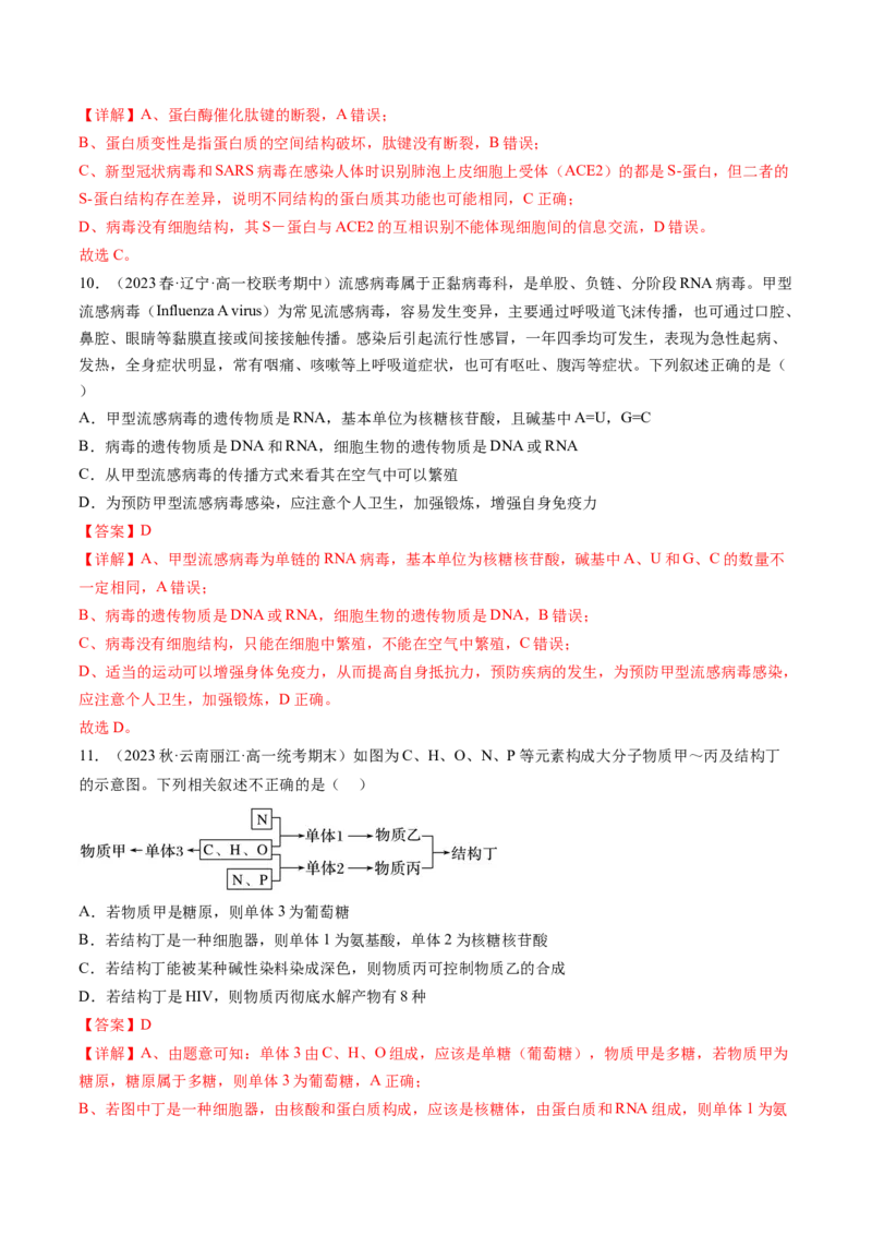 第4讲细胞中的蛋白质和核酸（练习）（解析版）_2024年新高考资料_1.2024一轮复习_2024年高考生物一轮复习讲练测（新教材新高考）