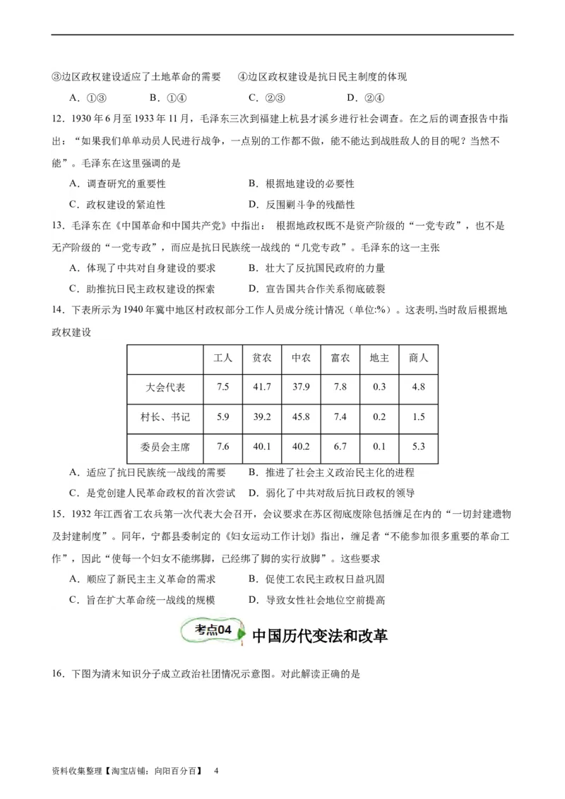 考点巩固卷20政治制度（原卷版）_07高考历史_新高考复习资料_2024年新高考复习资料_一轮复习资料_完2024年高考历史一轮复习考点通关卷（新高考通用）_考点巩固卷