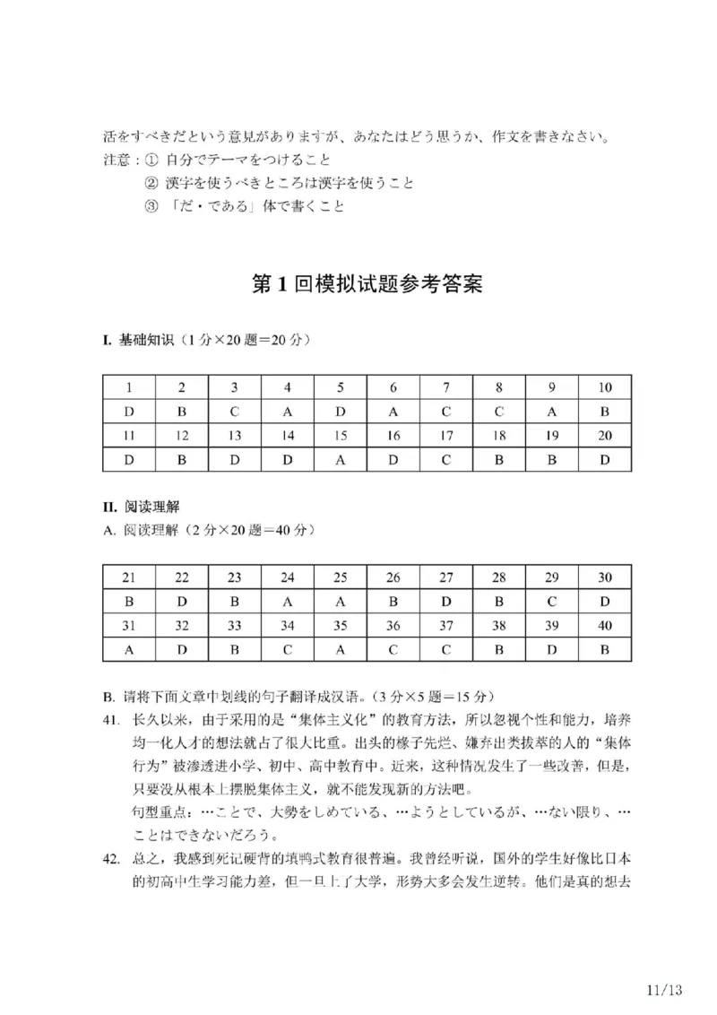 203考研日语模拟卷第1回题本+答案（OCR）_203考研（日语）历年真题资料_203日语-复习资料_02-203考研日语12套模拟题