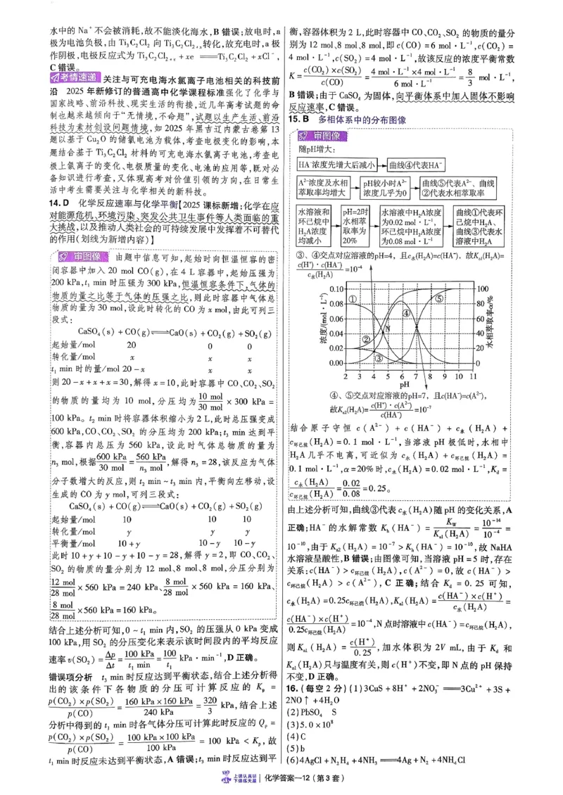 2026化学金考卷特快专递第6期《一模精选卷》答案册_第六期物化生_2026化学金考卷特快专递第6期《一模精选卷》
