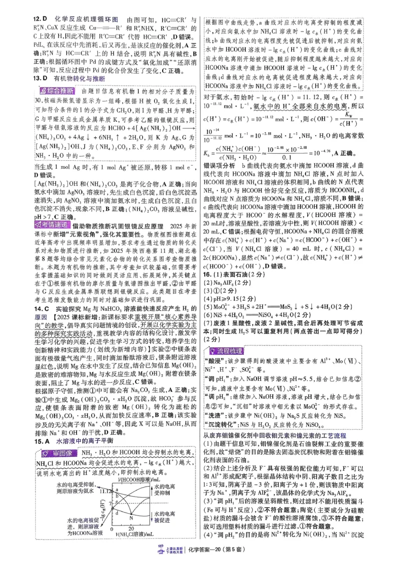 2026化学金考卷特快专递第6期《一模精选卷》答案册_第六期物化生_2026化学金考卷特快专递第6期《一模精选卷》