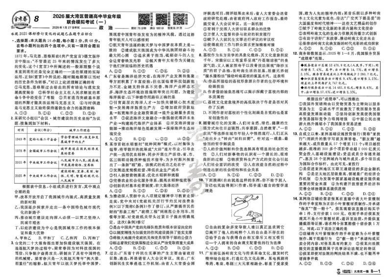 政治第6期一模精选卷_第六期史地政_8-政治金考卷特快专递第6期《一模精选卷》