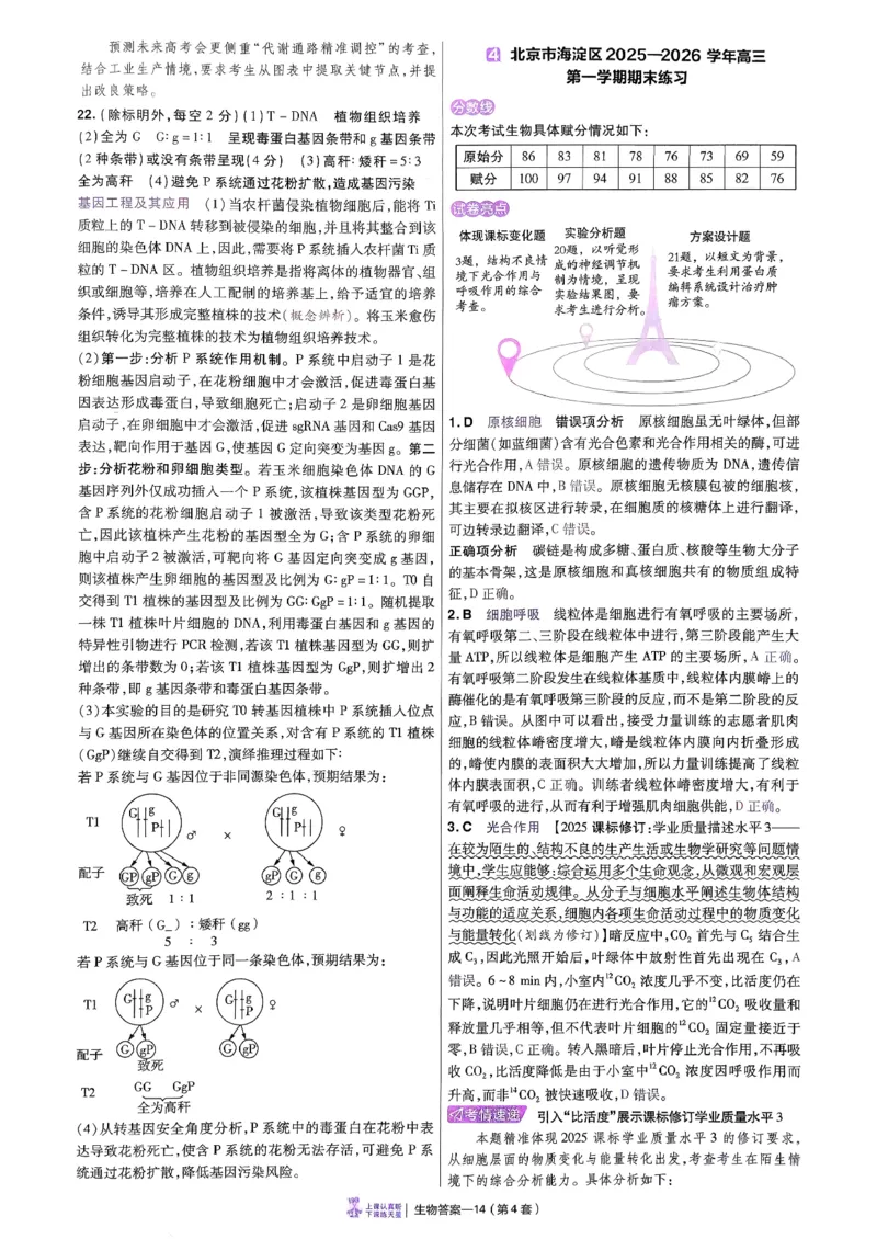 2026生物金考卷特快专递第6期《一模精选卷》答案册_第六期物化生_2026生物金考卷特快专递第6期《一模精选卷》