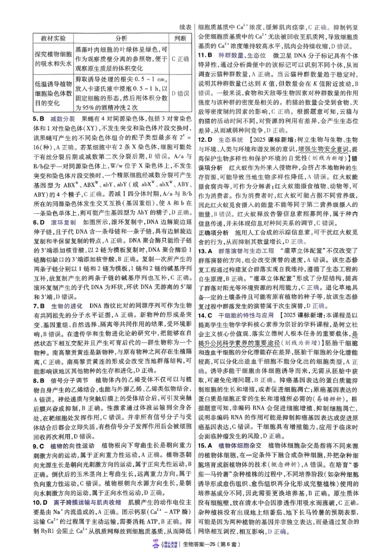 2026生物金考卷特快专递第6期《一模精选卷》答案册_第六期物化生_2026生物金考卷特快专递第6期《一模精选卷》