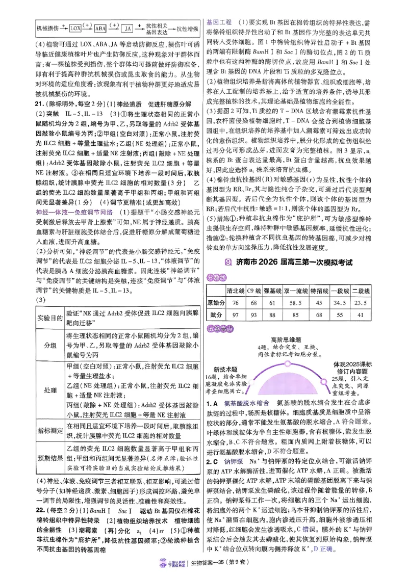 2026生物金考卷特快专递第6期《一模精选卷》答案册_第六期物化生_2026生物金考卷特快专递第6期《一模精选卷》