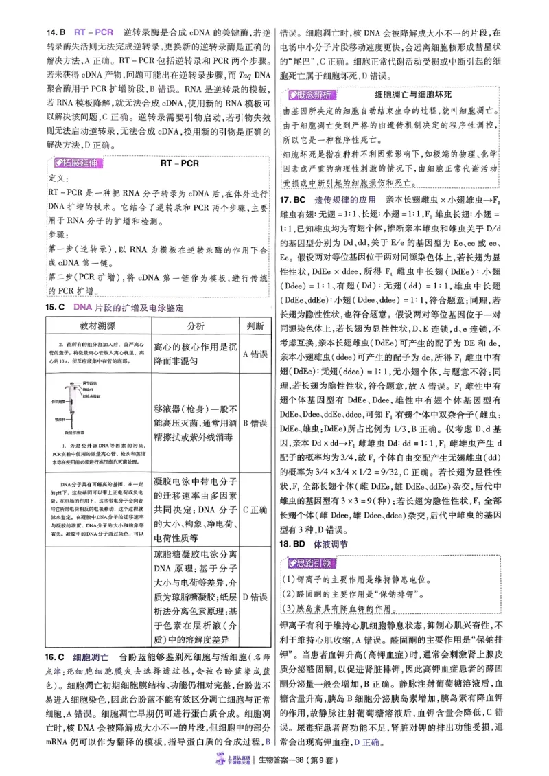 2026生物金考卷特快专递第6期《一模精选卷》答案册_第六期物化生_2026生物金考卷特快专递第6期《一模精选卷》