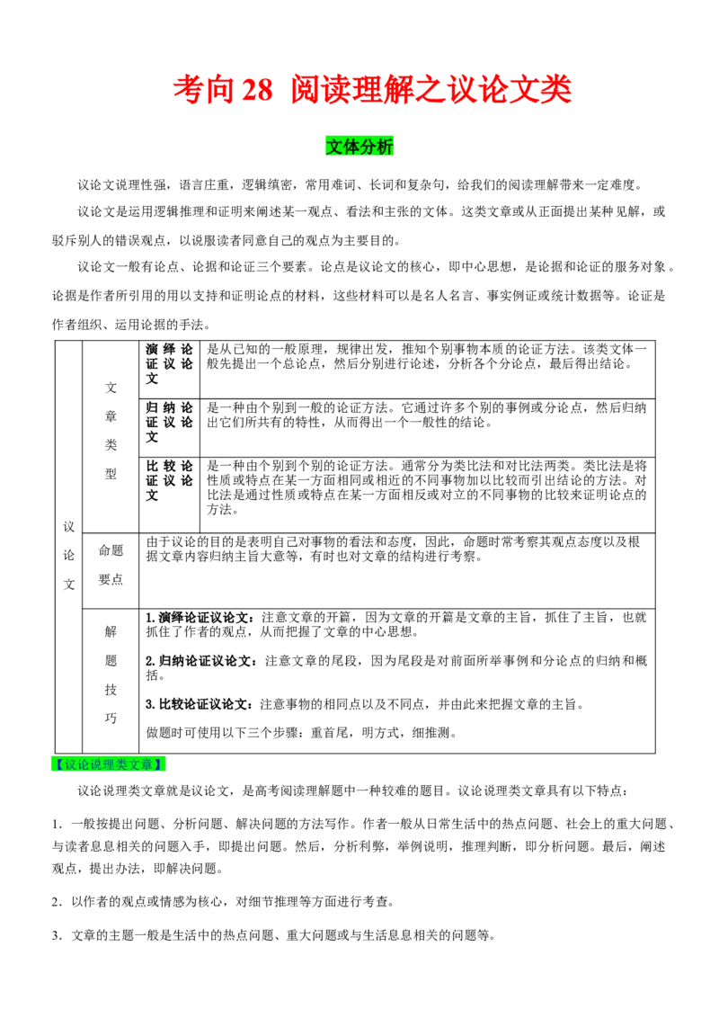 考向28阅读理解之议论文类(解析版)-备战2022年高考英语一轮复习考点微专题_03高考英语_新高考复习资料_2022年新高考资料_2022年新高考英语一轮复习