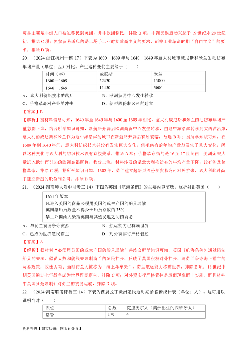 重难点10资本主义的早期扩张与亚非拉的民族解放运动（解析版）_新高考复习资料_2024年新高考复习资料_专项复习资料_❤2024年高考历史热点&middot;重点&middot;难点专练（新高考专用）