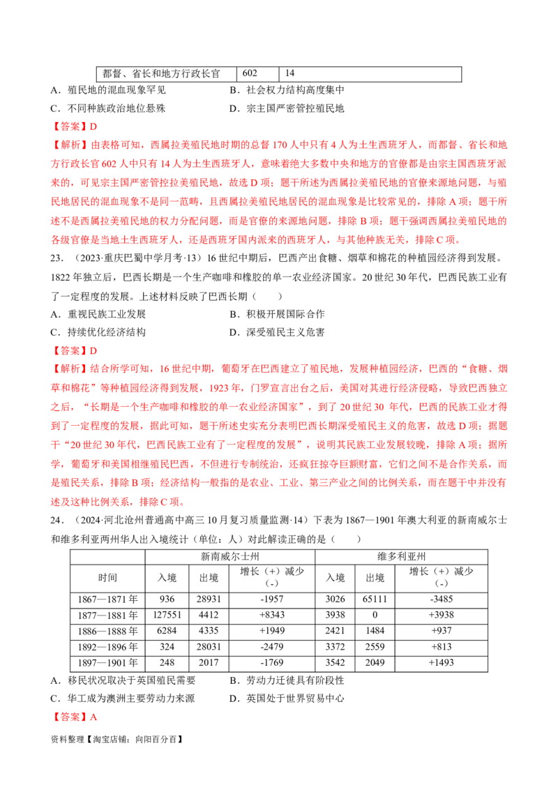 重难点10资本主义的早期扩张与亚非拉的民族解放运动（解析版）_新高考复习资料_2024年新高考复习资料_专项复习资料_❤2024年高考历史热点&middot;重点&middot;难点专练（新高考专用）