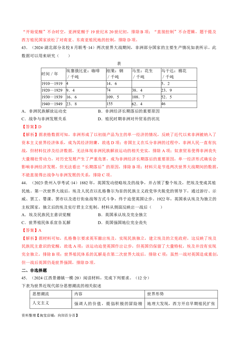 重难点10资本主义的早期扩张与亚非拉的民族解放运动（解析版）_新高考复习资料_2024年新高考复习资料_专项复习资料_❤2024年高考历史热点&middot;重点&middot;难点专练（新高考专用）