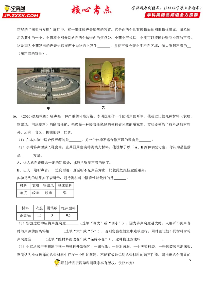 专题04声的利用与噪声控制（原卷版）-2022年中考物理二轮专项复习核心考点讲解与必刷题型汇编（全国通用）_8、物理总复习_8.中考物理总复习_2022年中考复习资料