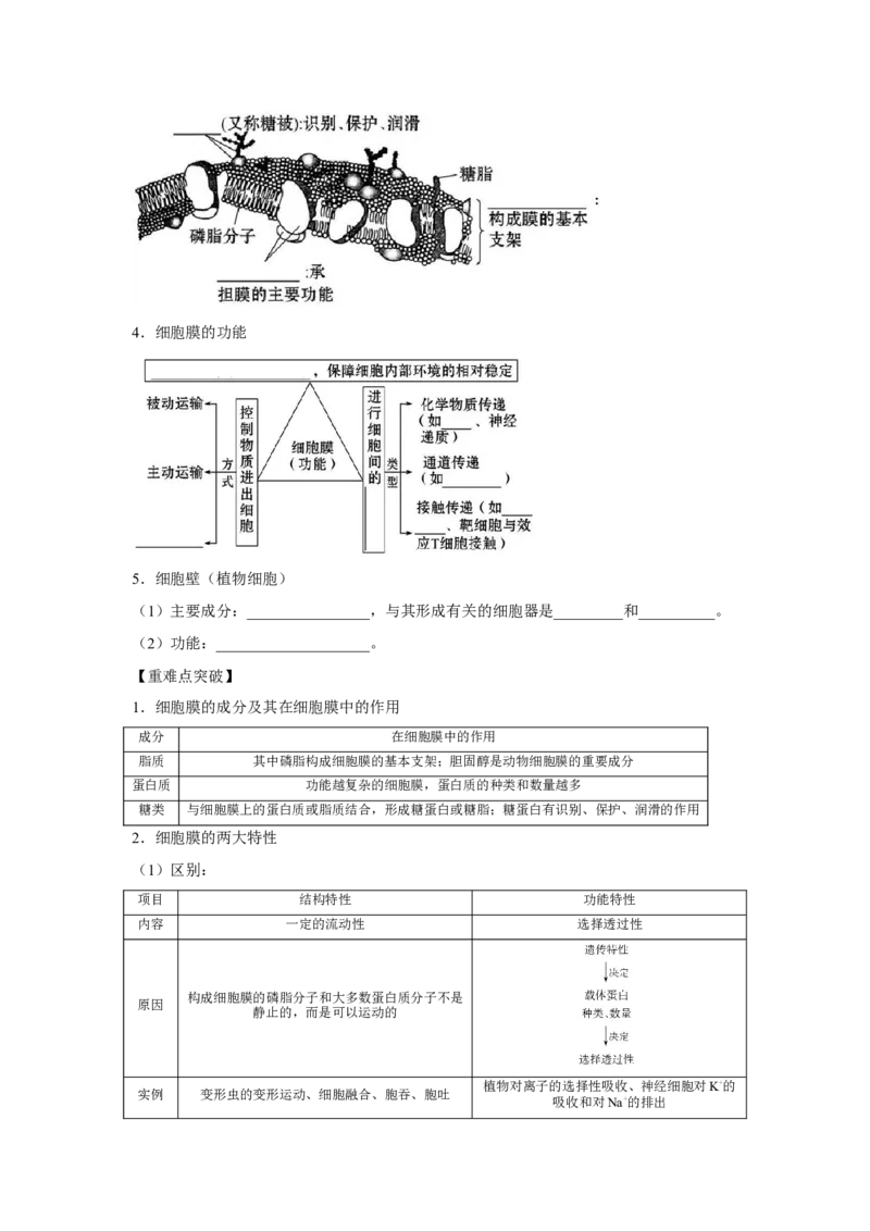 专题04细胞膜与细胞核(学生版)_新高考复习资料_2023年新高考复习资料_二轮复习_增分要点2023高考生物二轮复习专题解读和分层训练291073137